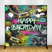 Custom Graffiti 80's 90's Birthday Backdrop Urban Retro Birthday Party Background 80's 90's Hip Hop Rock Birthday Party Cake Table Decoration Banner Photo Booth Props (7x5ft)