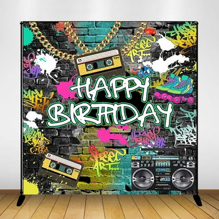Custom Graffiti 80's 90's Birthday Backdrop Urban Retro Birthday Party Background 80's 90's Hip Hop Rock Birthday Party Cake Table Decoration Banner Photo Booth Props (7x5ft)