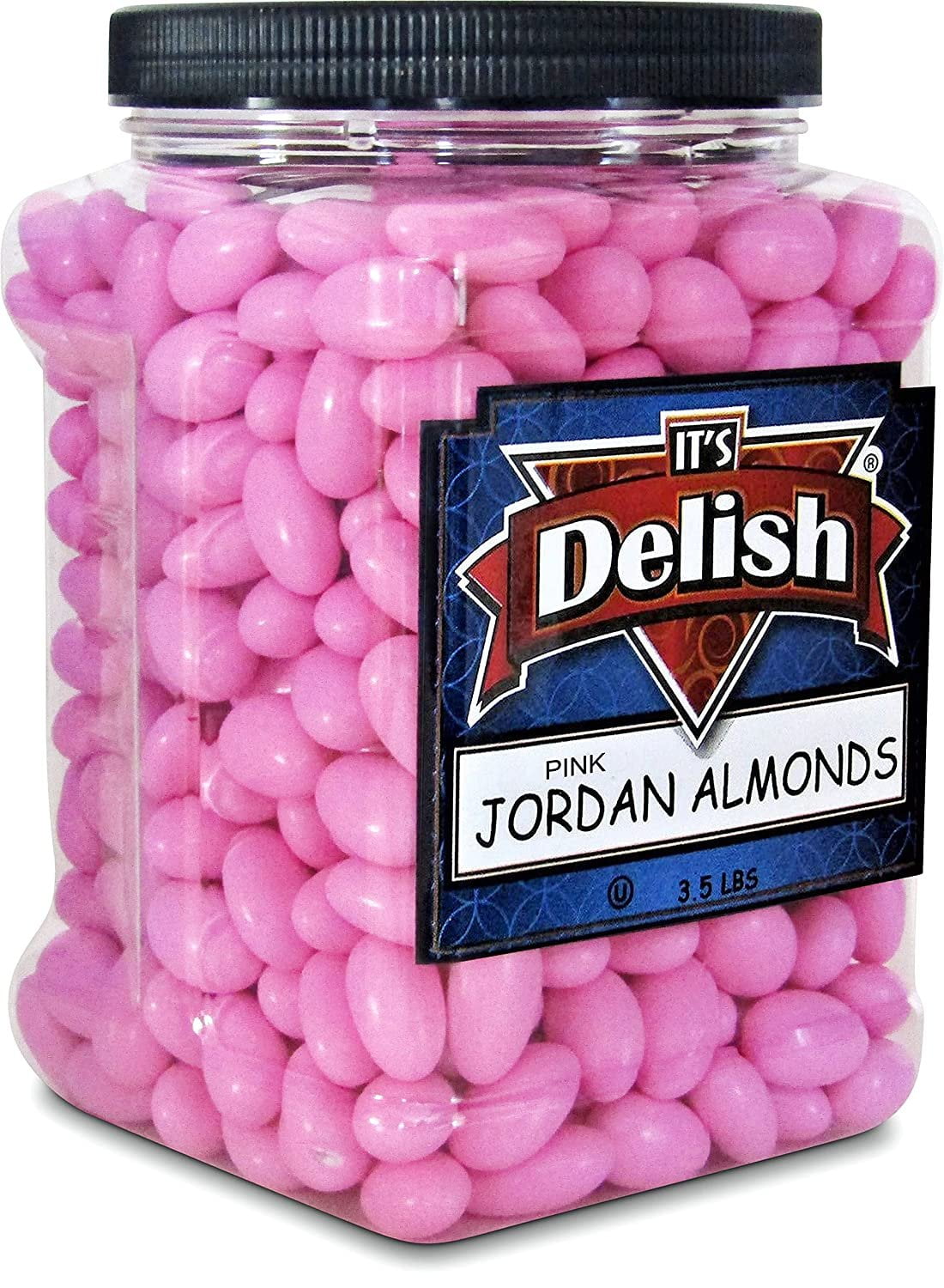 Pink Jordan Almonds by Its Delish, 3.5 lbs Jumbo Container  Bulk Candied Almond Nut with Sweet Hard Candy Coating - Mothers Day, Weddings Bridal Showers, Baby Girl Theme Party Favors - Vegan & Kosher