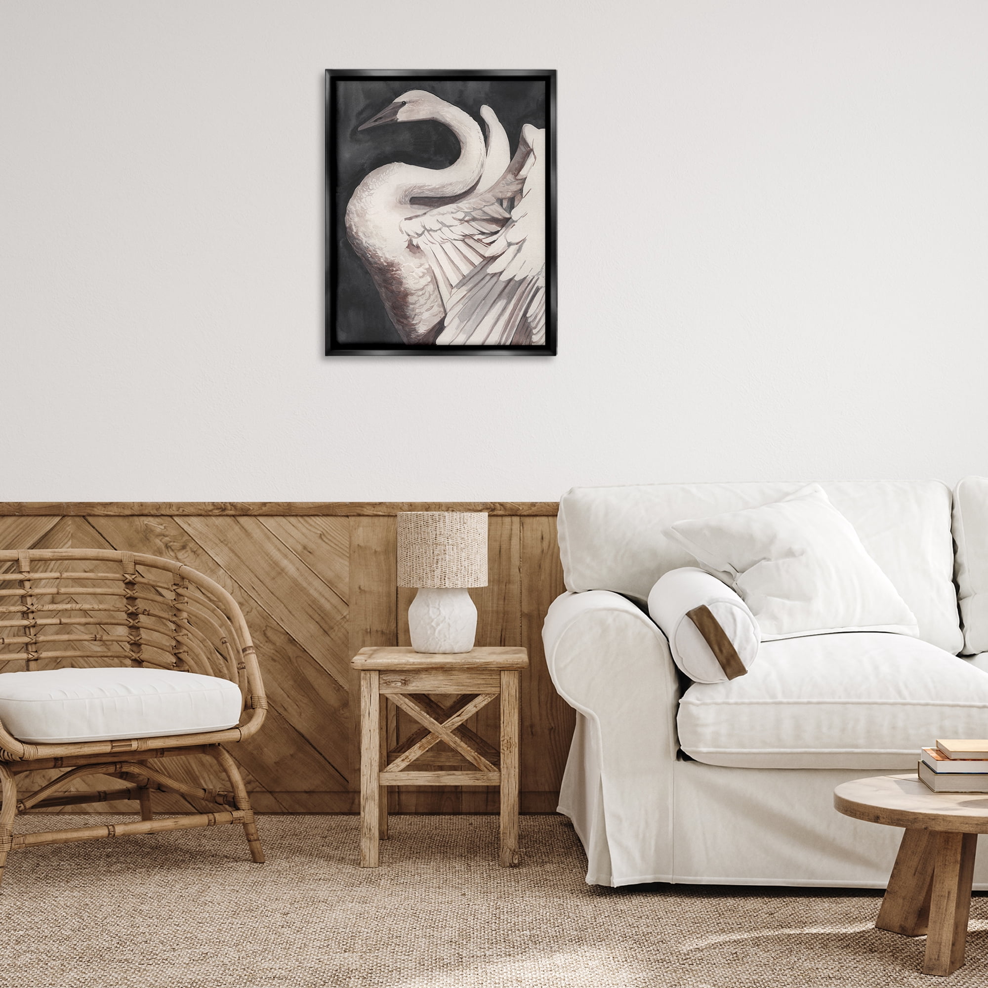 Stupell Industries Swan Spreading Wings Animals Painting Black Floater Framed Canvas Art Print Wall Art, 25 x 31