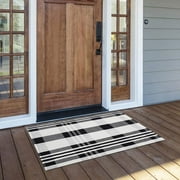 Black White Outdoor Rug 2'x3', Black Buffalo Front Door Mat, Cotton Doormat Welcome Layered Check Plaid Rug, Hand-woven Carpet for Porch Kitchen Hallway Farmhouse Indoor