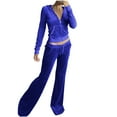 thumbnail image 3 of Feancey Women's Velour Tracksuit Zip-Up Hooded Jacket and Velvet Sweatpants 2 Piece Sets Fall Fashion Sweatsuits with Pockets Blue S, 3 of 8