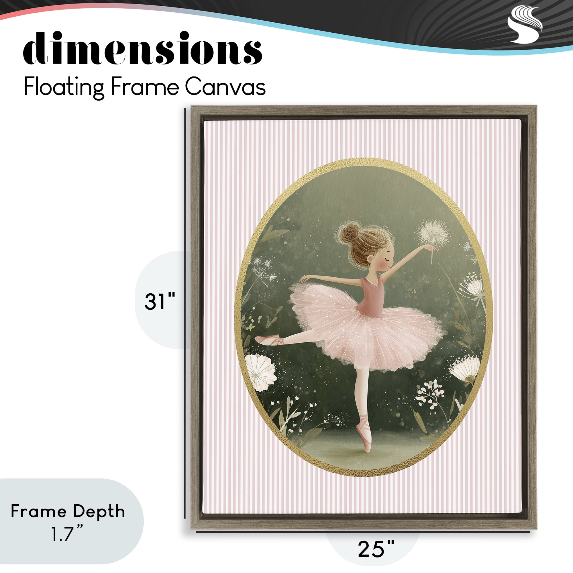 Stupell Industries Green & Pink Ballerina Brown Framed Floater Canvas Wall Art, design by Christine Simpson Art