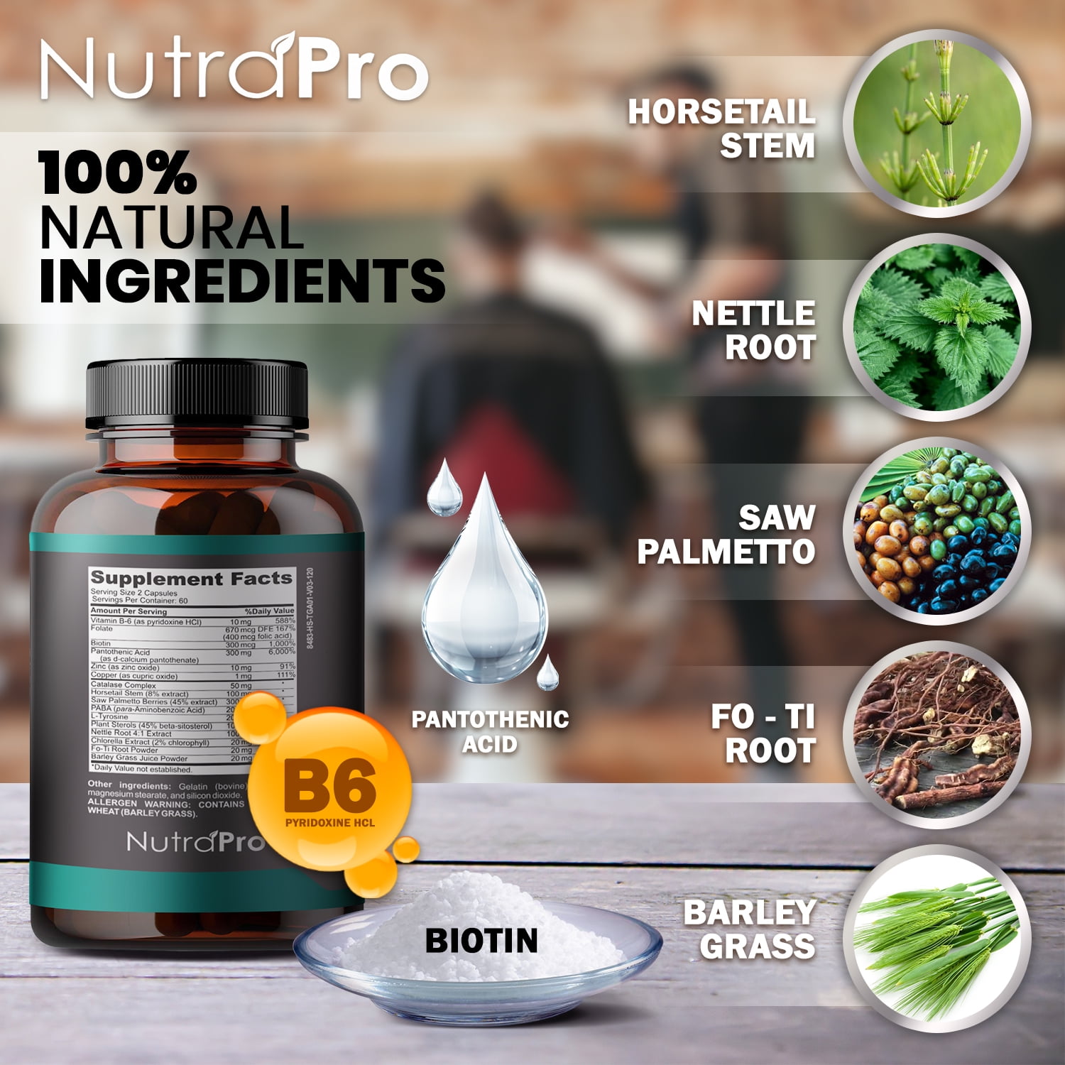 Hair Growth Vitamins For Men - Anti Hair Loss Pills. Regrow Hair & Beard Growth Supplement by NutraPro