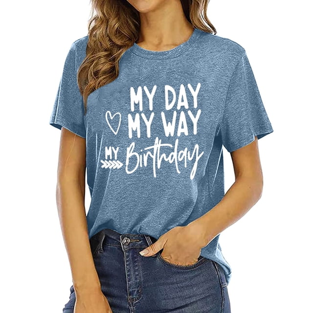JAKANYQ T-Shirts pour Femmes Mode Décontractée Imprimé Lettre Col Rond Manches Courtes T-shirt Classique