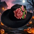 thumbnail image 5 of EOYWHK Men Western Rose Embroidered Cowboy Hat Wide Brim Felt Cowgirl Hat with Adjustable Chin Strap for Western Party Costume, 5 of 5