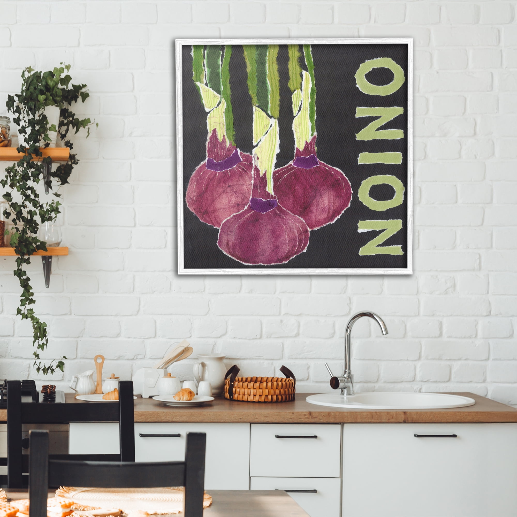 Stupell Industries Collaged Garden Onion White Framed Giclee Art, design by Nancy Overton