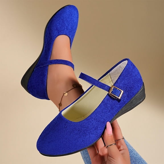 Women's Wide Width Flat Shoes - Ladies Pointed Toe Suede Slip On Office Ballet Flats Blue 7
