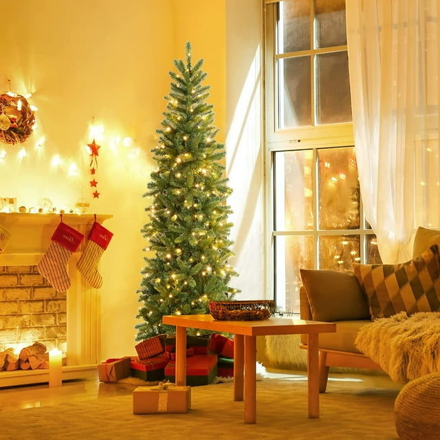 Árbol de Navidad Decorativo Abatible Costway 180 cm Pre-Iluminado con Luces LED Multicolores 648 Puntas de Ramas Soporte Plegable