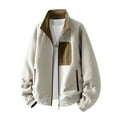 thumbnail image 2 of Goodtrade8 Mens Zip Up Jackets Hoodless Outwear Solid Color Fashion Winter Long Sleeve Fleece Coats for Men with Pockets, 2 of 5