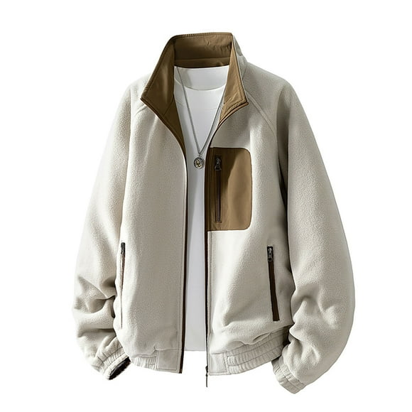 Fengqque Men's Fleece Jackets Lightweight Full-Zip Fall Jacket Warm Winter Coats Outdoor Hiking with Pockets Brown M(M)