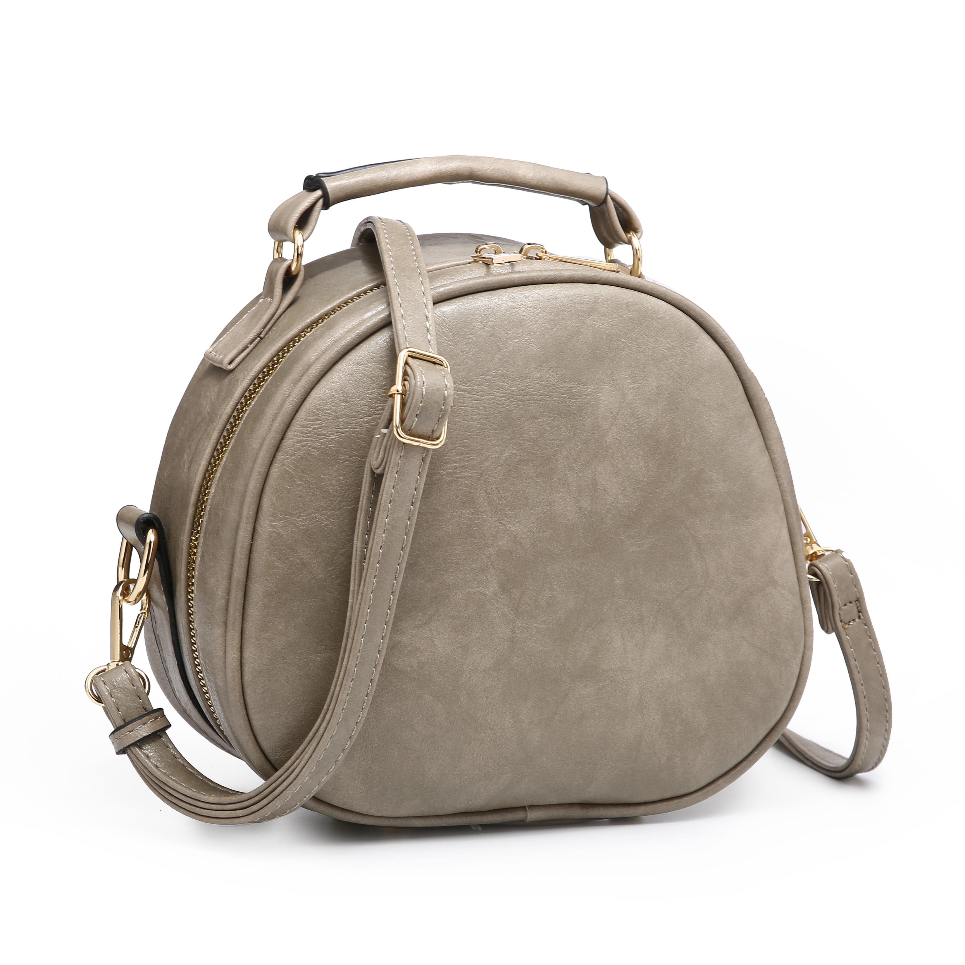 POPPY Women Round Crossbody Shoulder Bag Faux Leather Top Handel