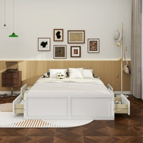 Wood Queen Size Platform Bed Frame with 6 Drawers, White