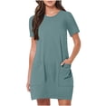 thumbnail image 2 of ClodeEU Womens Summer Round Neck Shorts Sleeve Loose Mini Dress,Casual Tunic Dress With Pockets Blue,Womens Plus XXL, 2 of 6