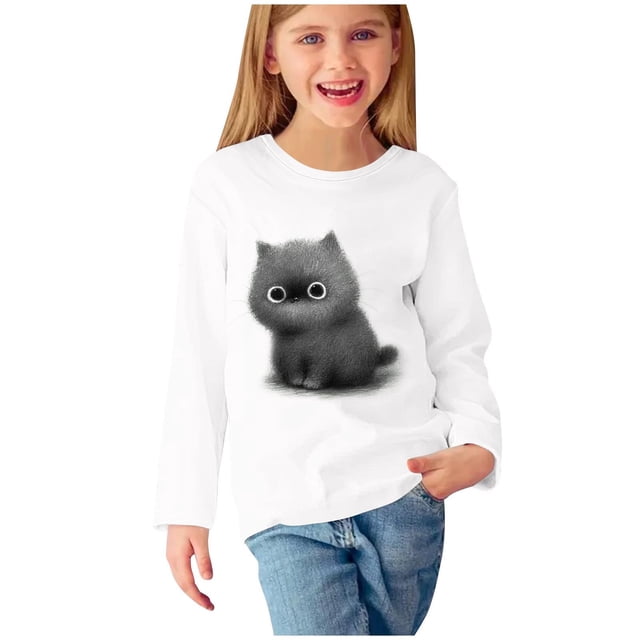 RXIRUCGD Chemises à Manches Longues pour Filles, Col Rond Mignon, Blouses Décontractées Élégantes (Blanc, Taille : 7 Ans)