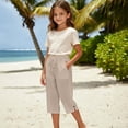 thumbnail image 2 of lnmuld Solid Kids Drawstring Capri Pants with Side Pockets and Slit Cuff Beige,9-10 Years, 2 of 6