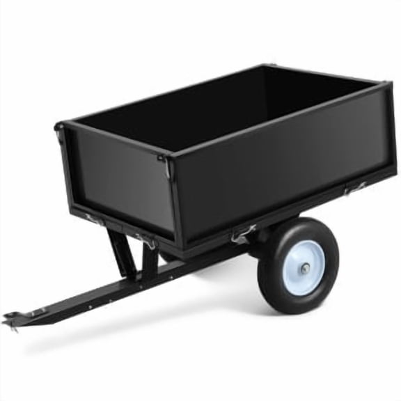 TEQIN 500LB Heavy Duty Tow Behind ATV Trailer Steel Dump Cart,Garden Dump Cart 11.4-Cubic Feet Capacity Garden Utility Trailer with Removable Tailgate for Riding Lawn Mower Tractor