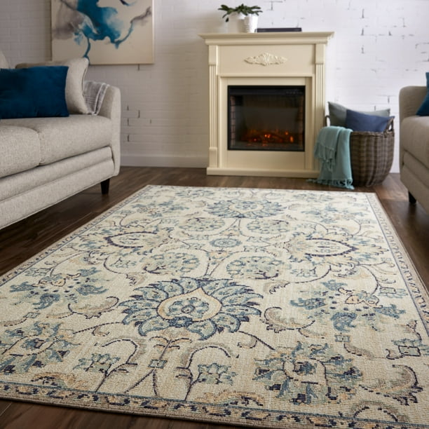Mohawk Home Heirloom Syr Aqua Traditional Floral Woven Area Rug, 5'x8
