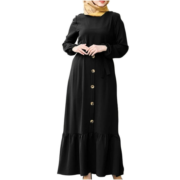 LLYwey s Womens Midi Dresses with Sleeves Fashion Round Neck Loose Long Sleeve Solid Ankle-Length Dress Long Dress New formal Dresses Black Xxl