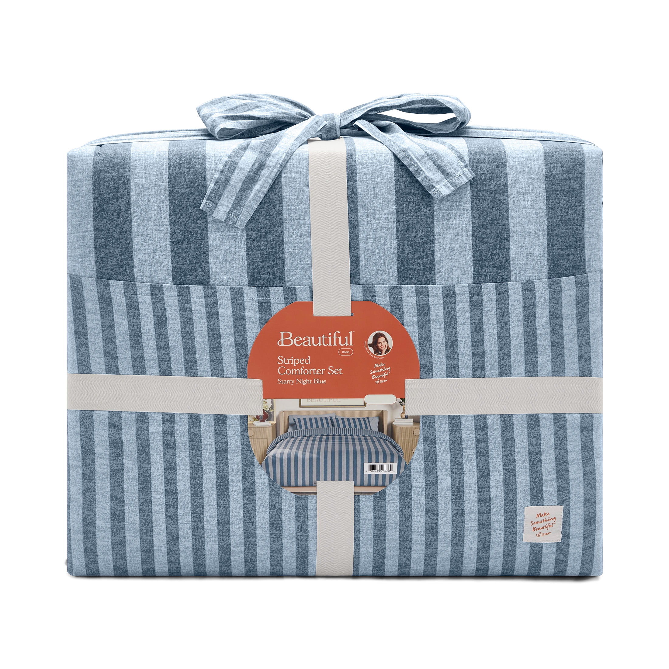 Beautiful 100% Cotton Striped 3-Piece Starry Night Blue Comforter Set, King by Drew Barrymore