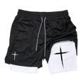 thumbnail image 2 of Cross Print 2 in 1 Performance Shorts for Men Gym Workout Running Shorts with Phone Pocket Towel Loop Sports Athletic Activewear black XL, 2 of 6