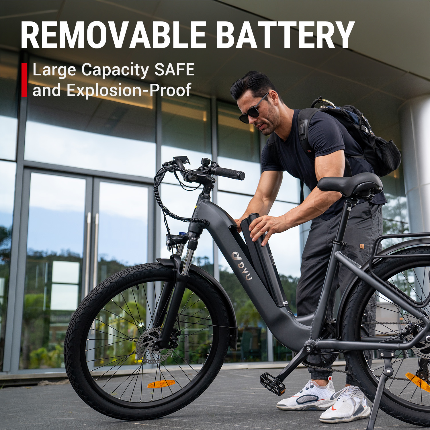 DYU Folding Electric Bike for Adults - 7-Speed Mountain Ebike with Peak 1200W 28MPH Brushless Motor, 48V10.4Ah Removable Battery, 20X3.0 Fat Tire UL2849