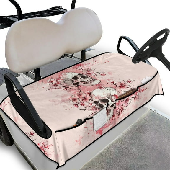 Yuyamidu Skull Golf Cart Seat Covers Pink Flowers Club Car Seat Towel Blanket with 4 Front Pockets Fashion Golf Cart Cushion Covers