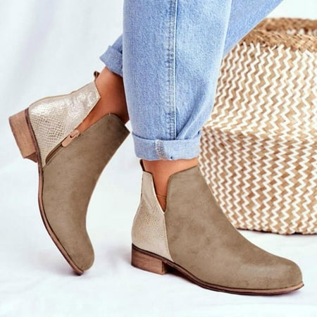 

Tdoqot 2023 Boots for Women- Casual Low-heeled Christmas Gifts Chunky Heel Women s Ankle Boots Khaki 39