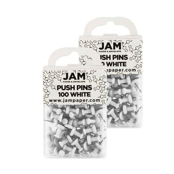 JAM Paper Push Pins, White, 2 Packs of 100