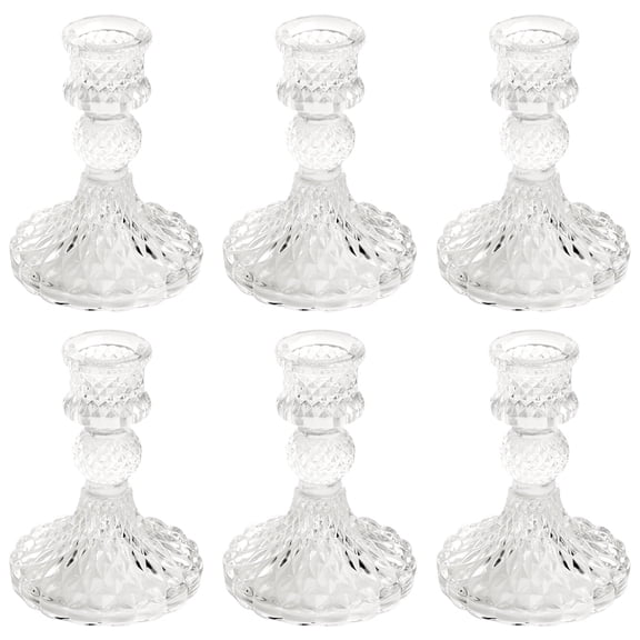 Koyal Wholesale Vintage Glass Taper Candle Holders, Mid Century Modern Decor Holiday Centerpiece Wedding Dinner, 6-Pack