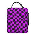 thumbnail image 5 of Purple and Black Wavy Checkered Insulated Lunch Bag for Men Women,Waterproof Lunch Box for Work,Picnic or Travel,Thermal Insulation,10.63x9.06x3.54 Inches, 5 of 5