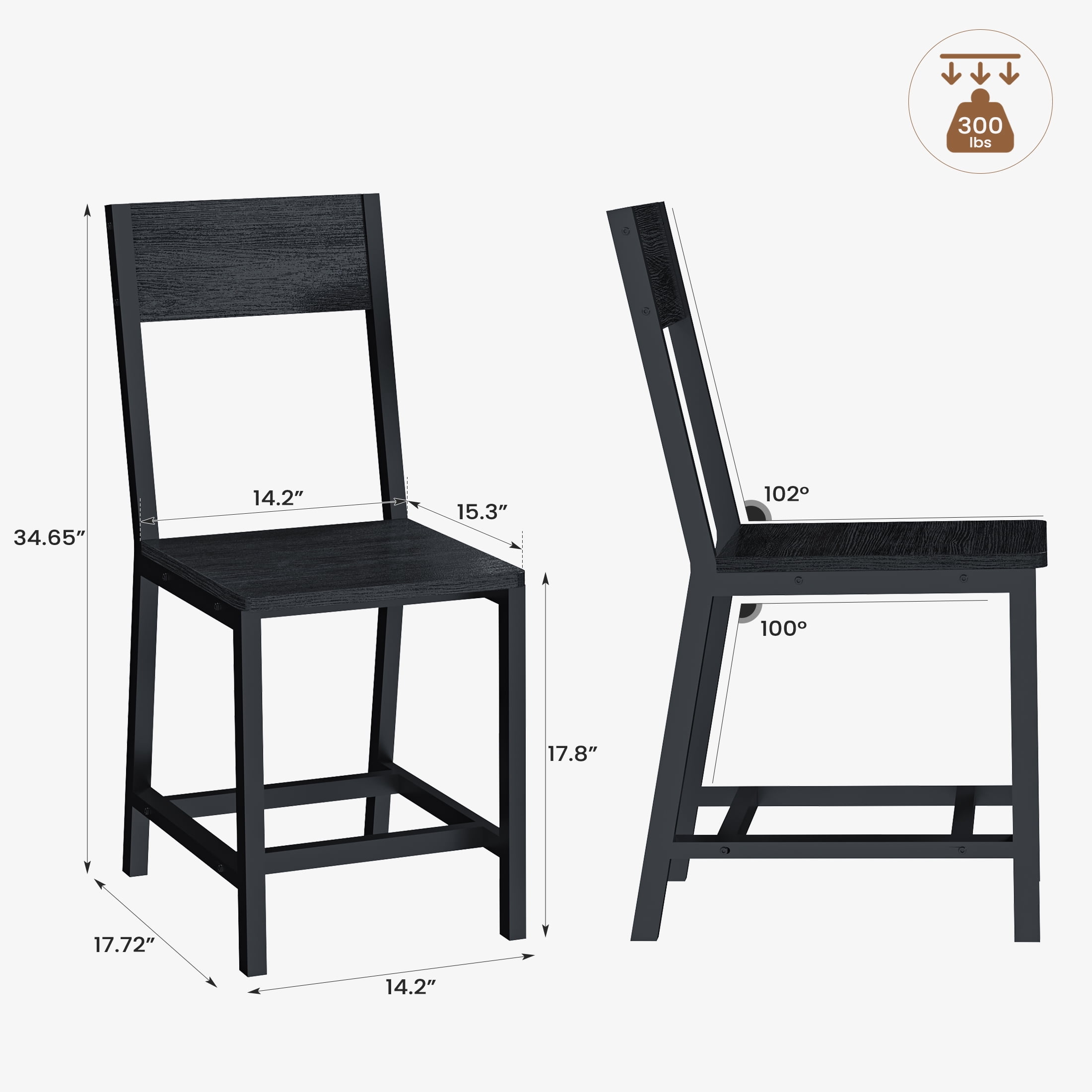 Gelloan Dining Chairs Set of 6, Rustic Wood Chairs with Metal Steel Frame, Comfortable Seat, Modern Farmhouse Chair for Kitchen, Bedroom, Living Room,Black
