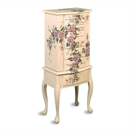 Painted Wide Armoire - Coaster Hand Painted Rose Pattern Jewelry Armoire in White