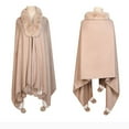 thumbnail image 4 of Xfvqtps Women Long Cape Faux Fur Collar Cloak Tassel Hem with Plush Pompom Open Front Solid Color Thickened Warm Loose Windproof Coldproof Warm Winter Long Coat Khaki, 4 of 5