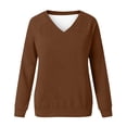 thumbnail image 4 of VEKDONE Womens Raglan Long Sleeve Sweatshirt Solid Color V Neck Loose Fit Pullover Top Casual Lightweight Comfy Solid Color Sweatshirts Brown M, 4 of 6
