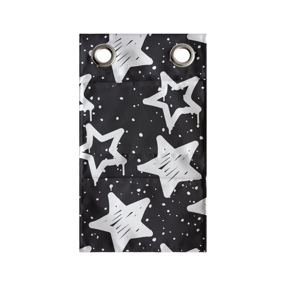 Space Hanging Pocket Organizer, Floating Hand Drawn Inspired Stars and Dots Graffiti Style Street Monotone, Printed Polyester Storage Bag with Pockets, 9" x 16", Dark Grey and White