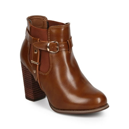 

New Women DbDk Nueve-2 Leatherette Belted Chunky Heel Zip Chelsea Bootie Size