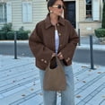thumbnail image 6 of Womens Cropped Pea Coat Casual Button Down Short Jackets Fall Winter Outerwear Dark Coffee M, 6 of 9