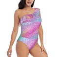 thumbnail image 3 of Easygdp Fun Rainbow Pink Women's One Shoulder Ruffle Monokini Bathing Suits with Removable Chest Pad, Quick Drying - XX-Large, 3 of 8