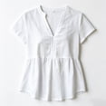 thumbnail image 6 of ClodeEU Women's V Neck Pleated Short Sleeve Blouse, Casual Loose Fit Solid Color Top White,Women's Plus XL, 6 of 6