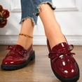 thumbnail image 2 of Loafers for Women Trendy Sparkly Leather Bowtie Casual Dress Work Shoes Lug Sole Chunky Heel Round Toe Slip on Penny Loafers Red Size 6.5, 2 of 6