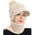thumbnail image 6 of Women Beanie Knit Hat, Winter Hat with Scarf Mask Set for Women,Girls Warm Hat Earmuffs Cap with Pom, 6 of 6