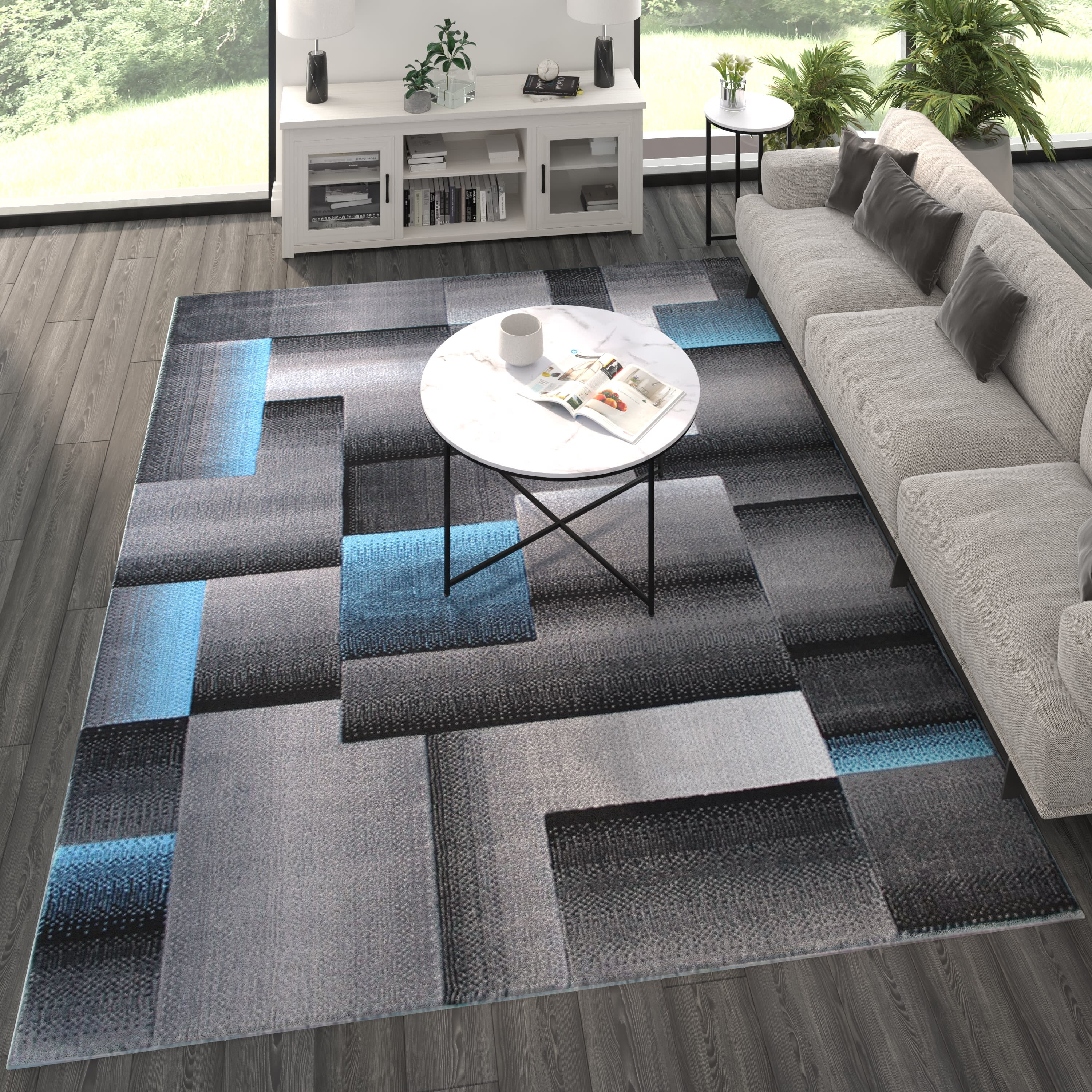 Masada Rugs Modern Contemporary Area Rug, Blue Grey Black (8 Feet X 10