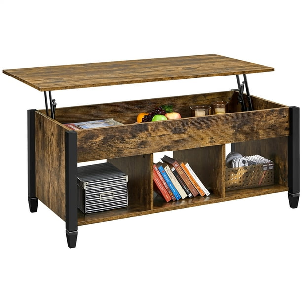 Yaheetech Lift Top Coffee Table W Hidden Compartment Shelves For Living Room Reception Room Office Rustic Brown Walmart Com Walmart Com