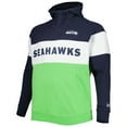 thumbnail image 2 of Men's New Era College Navy/Neon Green Seattle Seahawks Big & Tall Current Team Colorblock Fleece Raglan Pullover Hoodie, 2 of 3