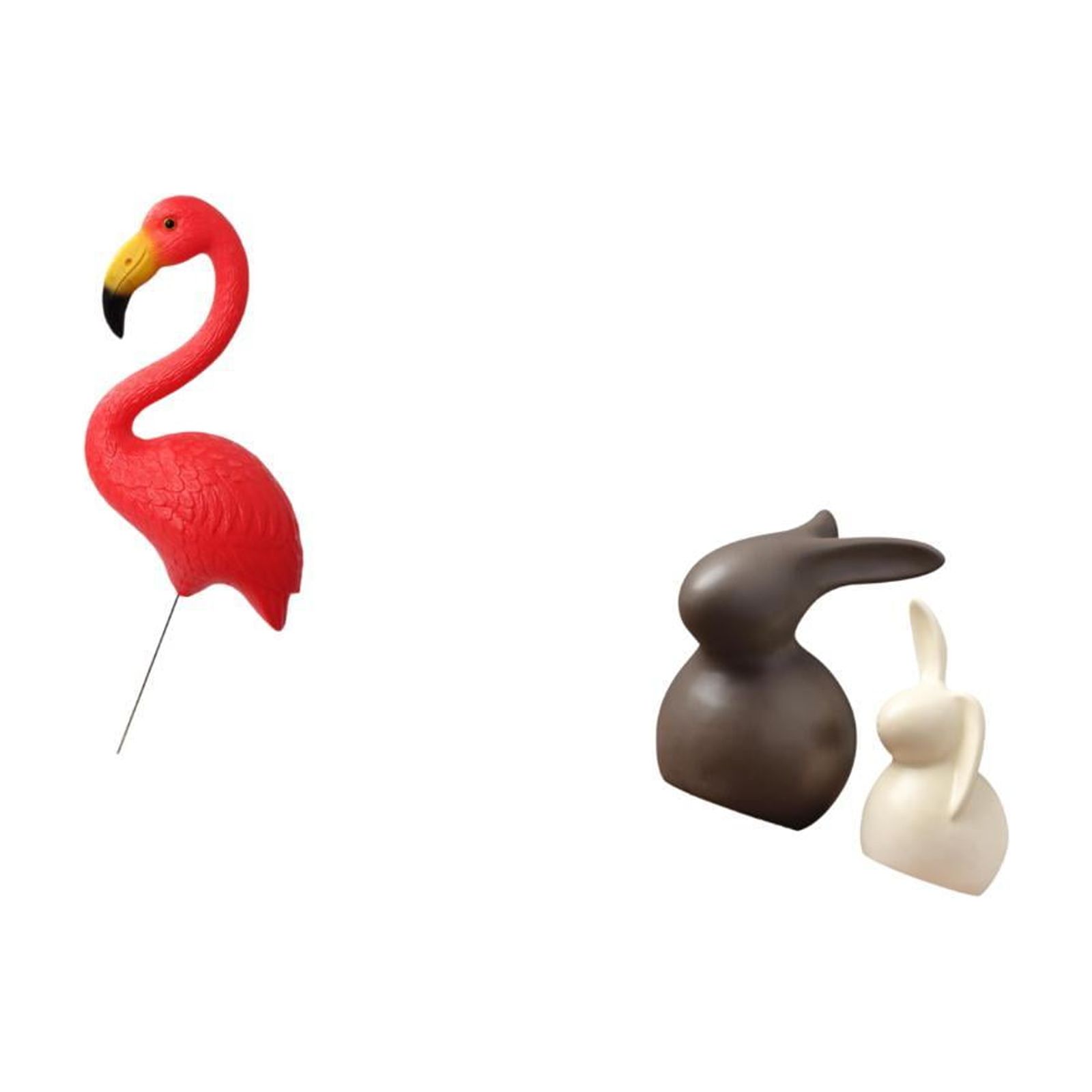 simhoa Flamingo and Bunny Garden Sculpture Set for Spring Holiday Decor Fairy Yard Art Ornament Ceramic Figurine Easter