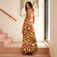 thumbnail image 5 of Women's Retro Abstract Floral Print Halter Maxi Dress Sleeveless Tie Waist Boho Summer Vacation Dress, 5 of 6