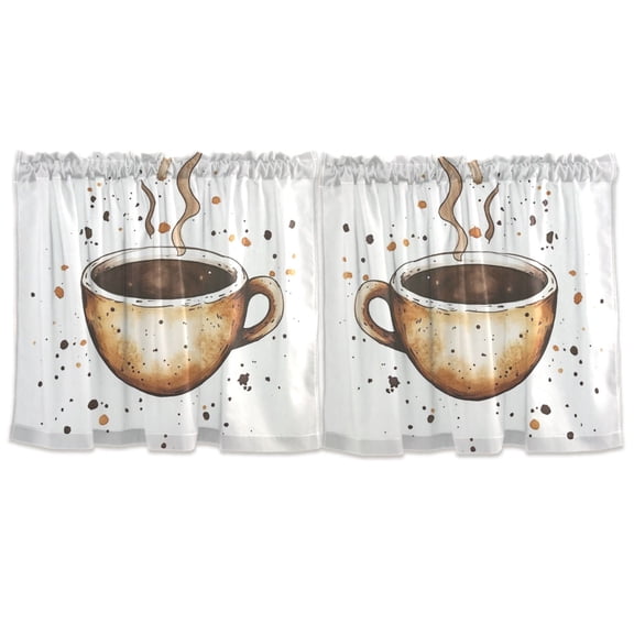 Simple Coffee Pattern Tier Curtains for Kitchen 57x24 Inch Semi Sheer Light Filtering Half Window Curtains 2 Panels