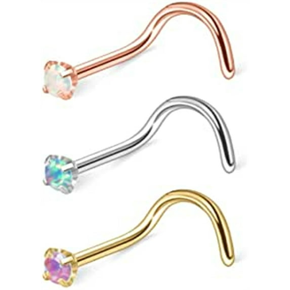 Briana Williams 20G Nose Rings Surgical Steel Opal Studs Twist Screw Bend Ring