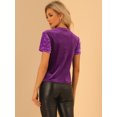 thumbnail image 4 of Blusa de fiesta de manga corta con cuello redondo y lentejuelas de terciopelo para mujer Morado Claro XS, 4 of 6